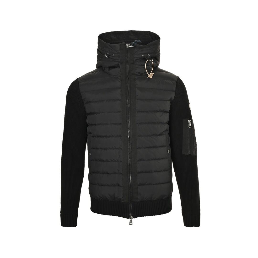 Moncler 24Fw sleeve patchwork knitted hooded lightweight down jacket