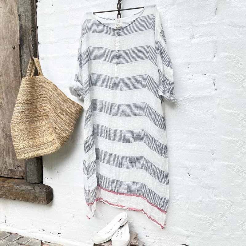 Minimalist Striped Comfortable Long Sleeved Midi Dress