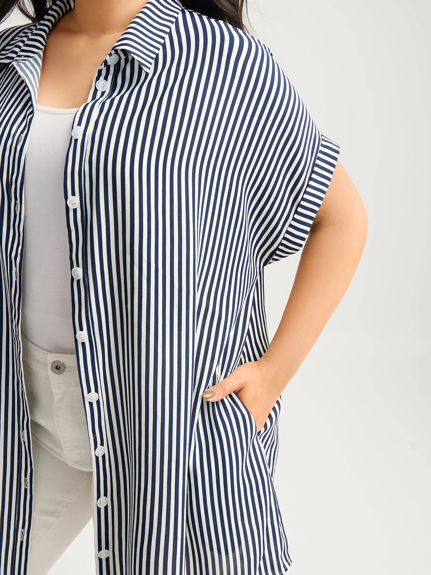 Striped Button-Front Tunic Blouse