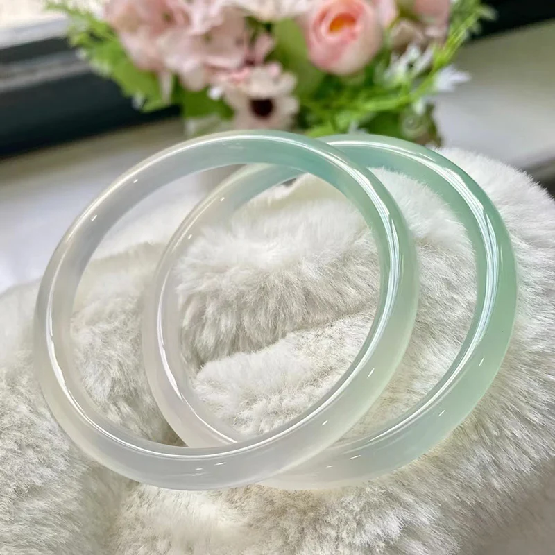 Natural Green Jade Bracelet For Women Round Gradient Color Ice Bangle High Quality Fine Jewelry Accessories Free Shipping