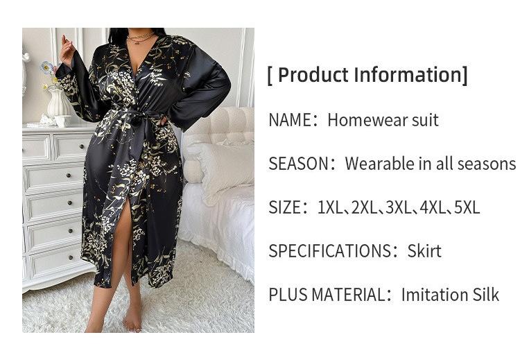 Plus Size Women's Sexy Frost Breathable Silk Nightgown Sleepwear