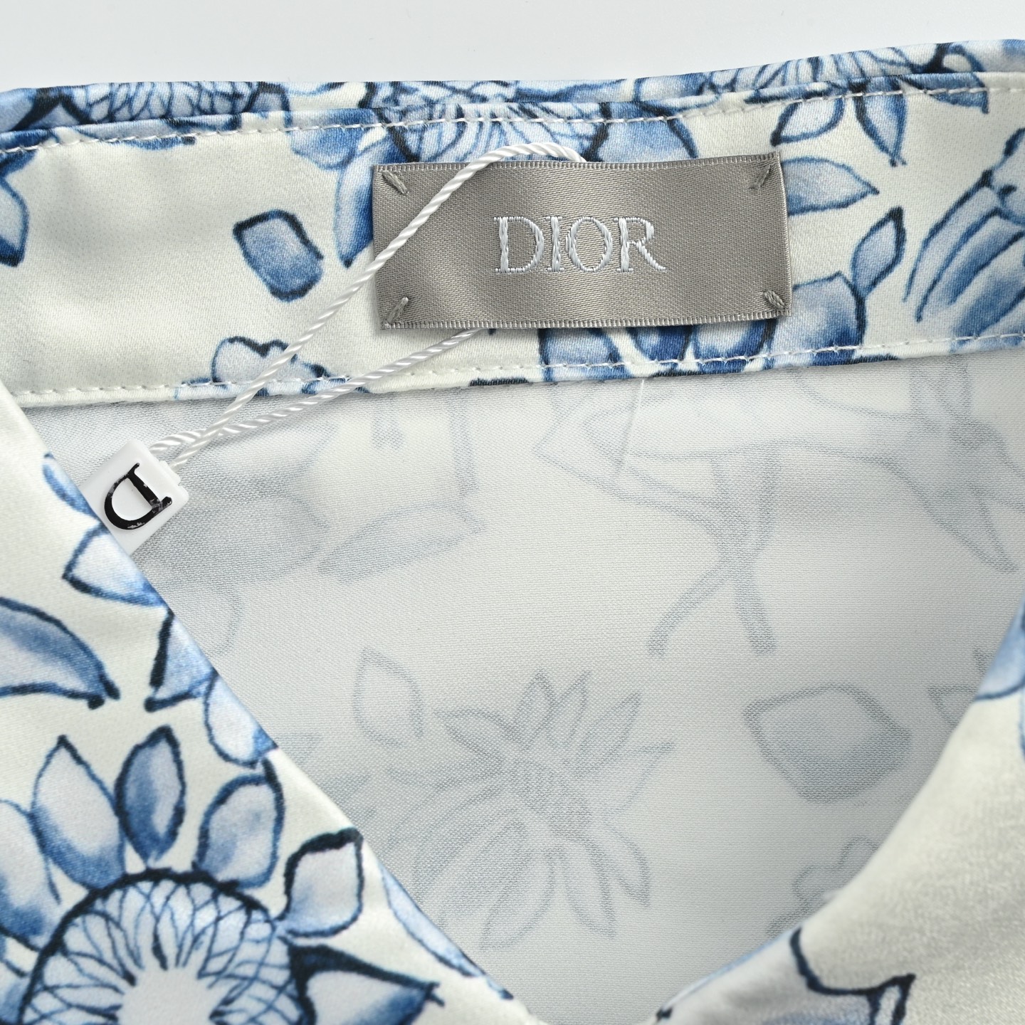 Dior Blue and White Porcelain Style Full Print Short Sleeve Shirt