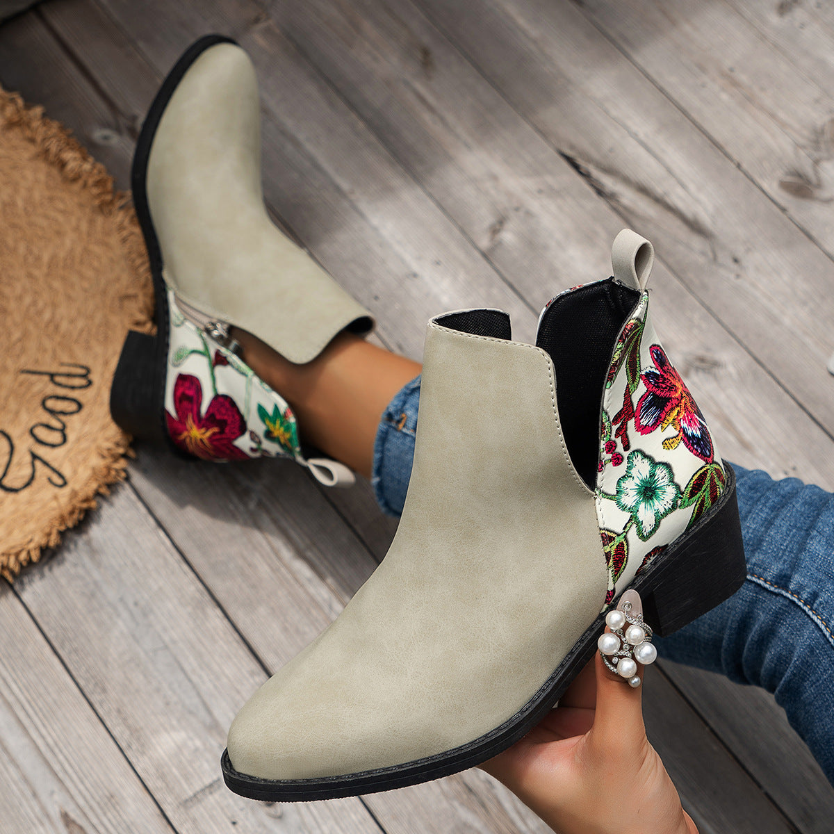 Step into Autumn and Winter with Style in Flowers Printed Ankle Boots
