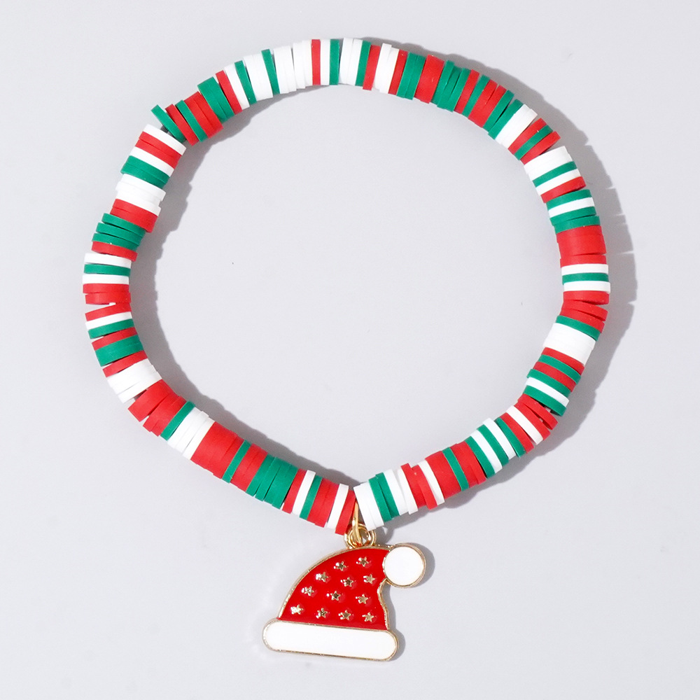 Christmas hand colored polymer clay beaded bracelet set gift