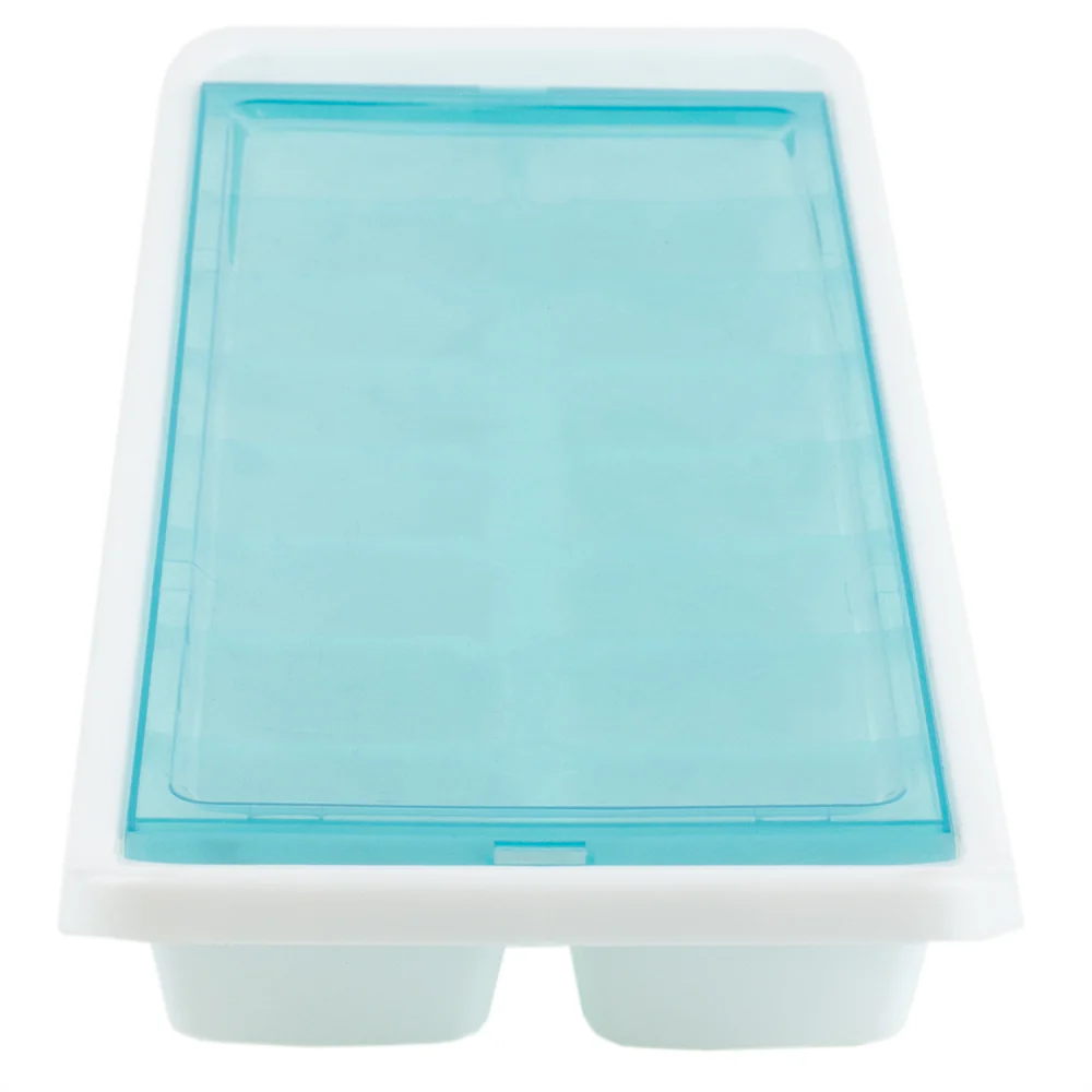 Home Basics 16 Compartment Square Plastic Stackable Ice Cube Tray with Snap-on Cover, Blue