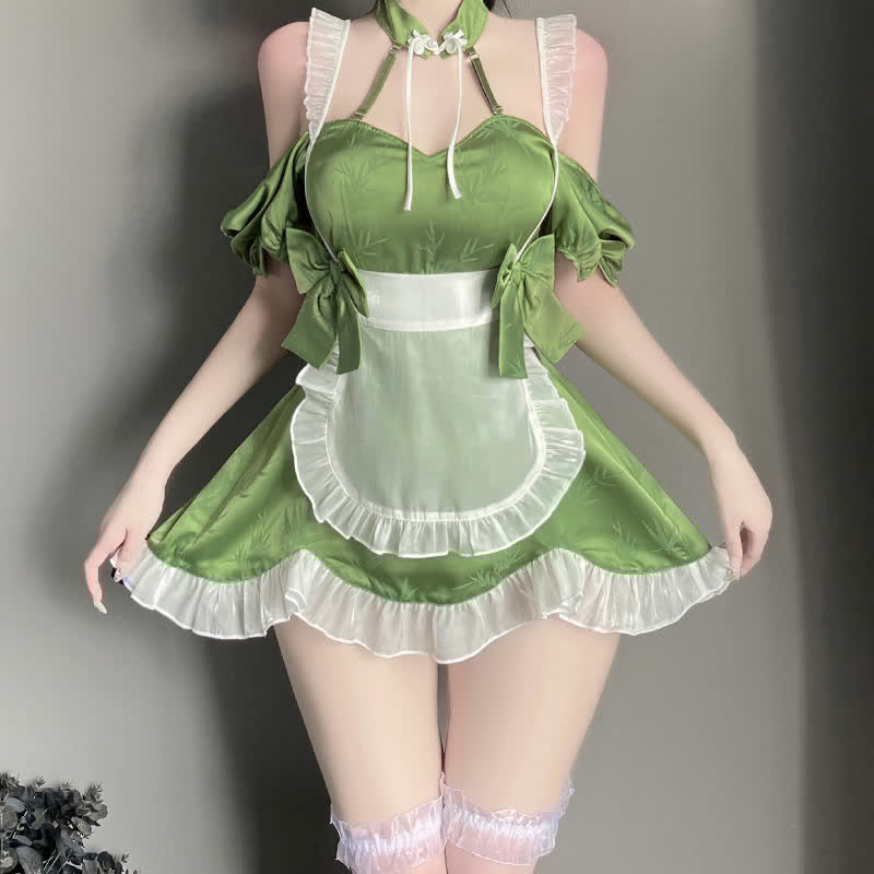 Cosplay Maid Vintage Buckle Bow knot Lingerie Set