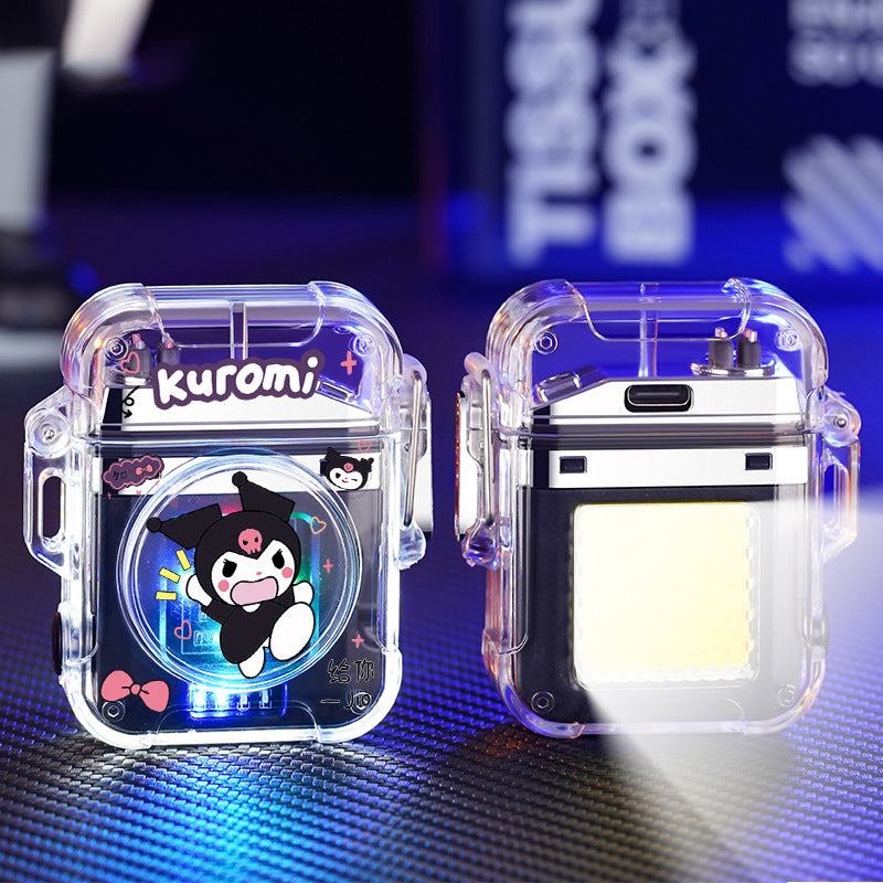 Cute Cartoon Clear Case Illuminated Dual Arc Rechargeable Lighter
