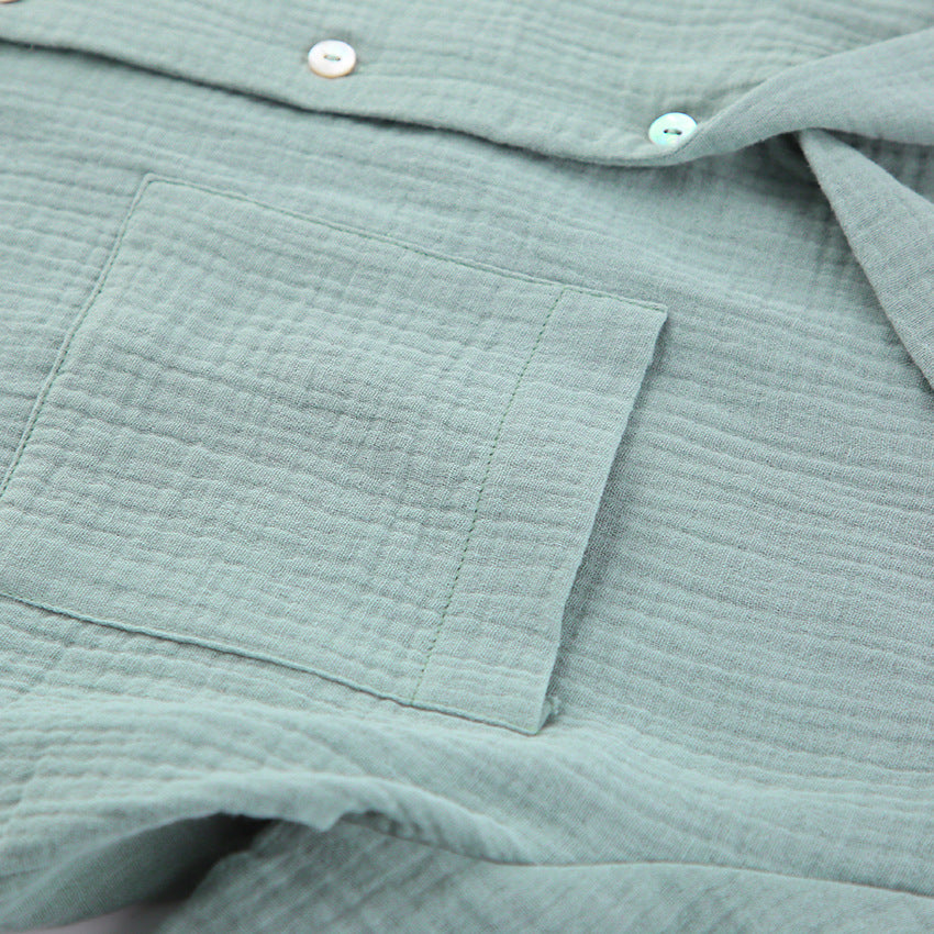 Women Summer Cotton Linen French Simplicity Sports Shirt Shorts Double Layer Gauze Pajamas Women Homewear