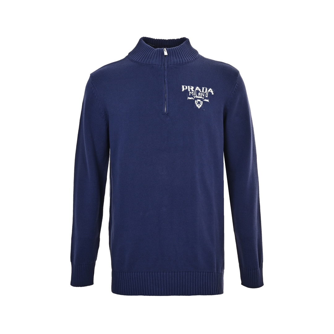 Prada 24Fw chest floral lettering half-zip sweater