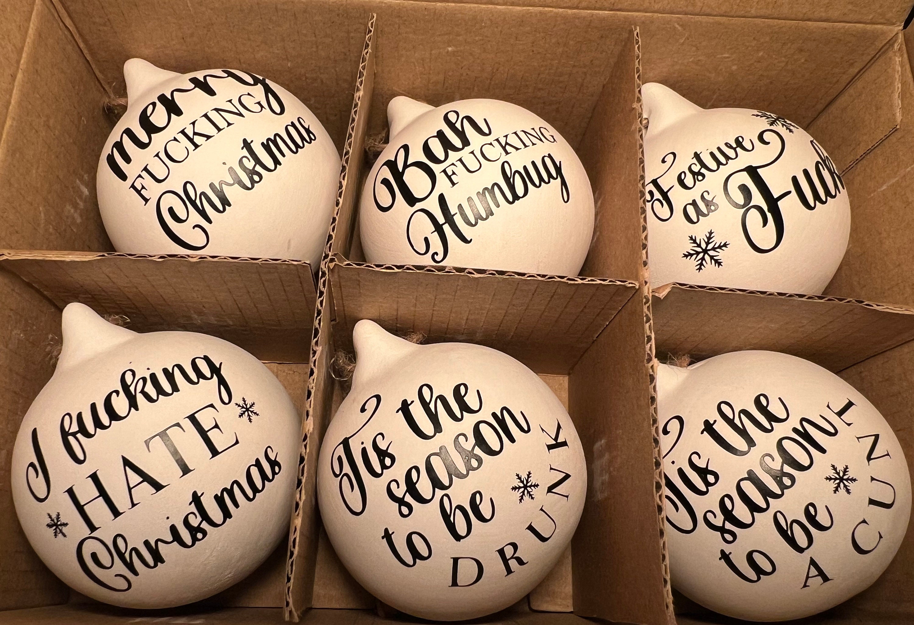 🎄🎁Christmas Rude Swear Word Baubles 🙊
