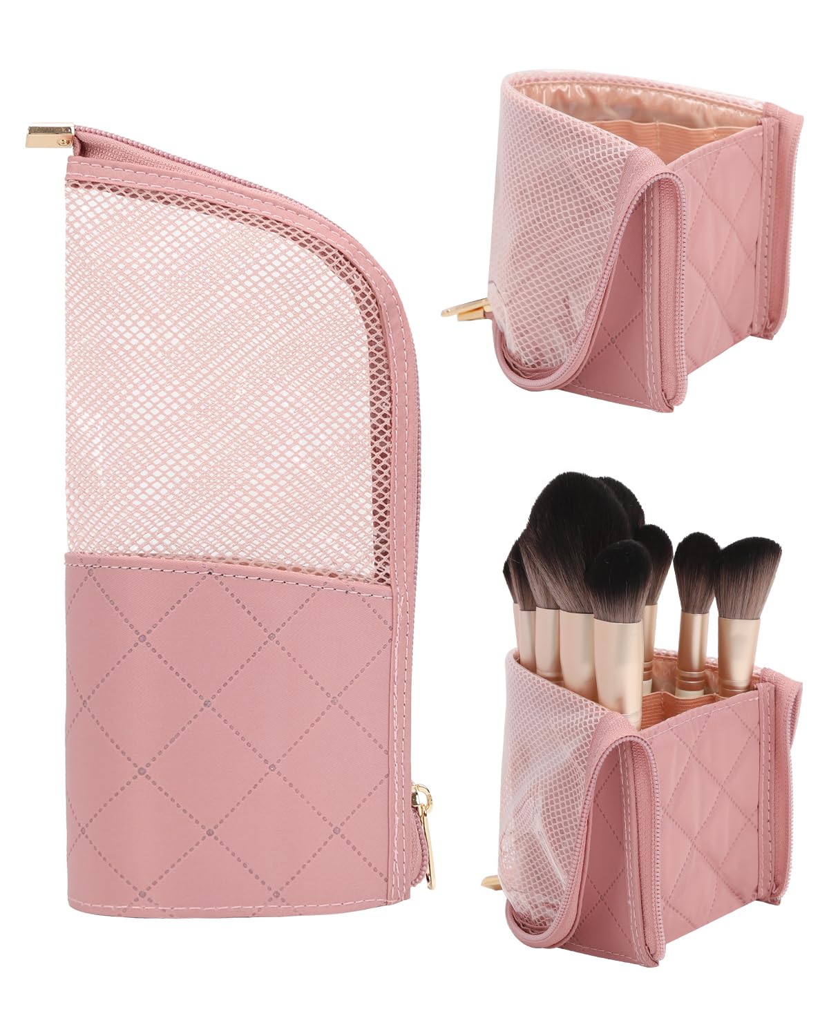 Large Capacity Portable Stand-Up Makeup Brush Holder Organzier Bag