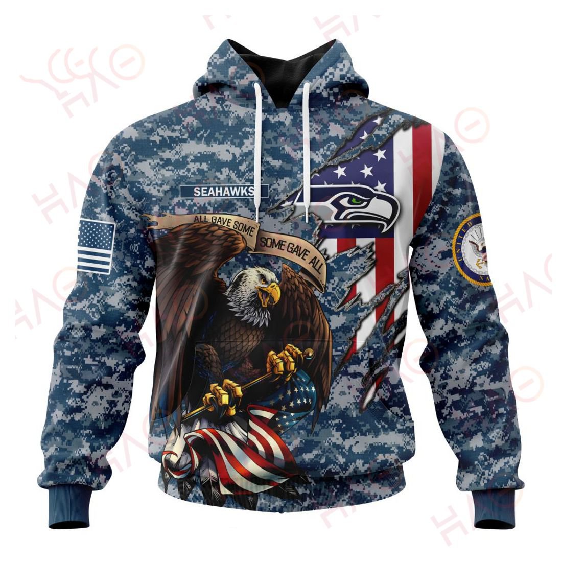 SEATTLE SEAHAWKS 3D HOODIE US NAVY VETERANS