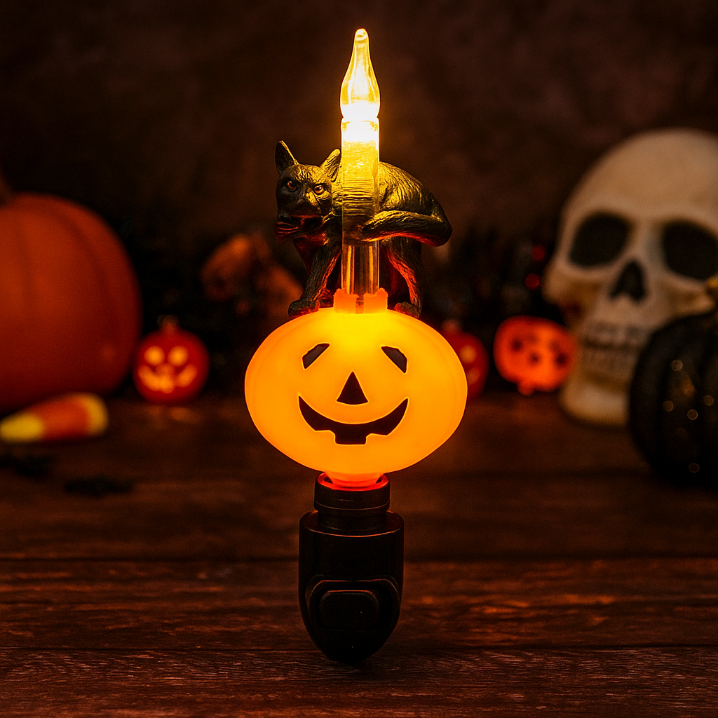 💥ON SALE💥Halloween Pumpkin Jack O' Lantern & Black Cat Bubble Night🎃💡