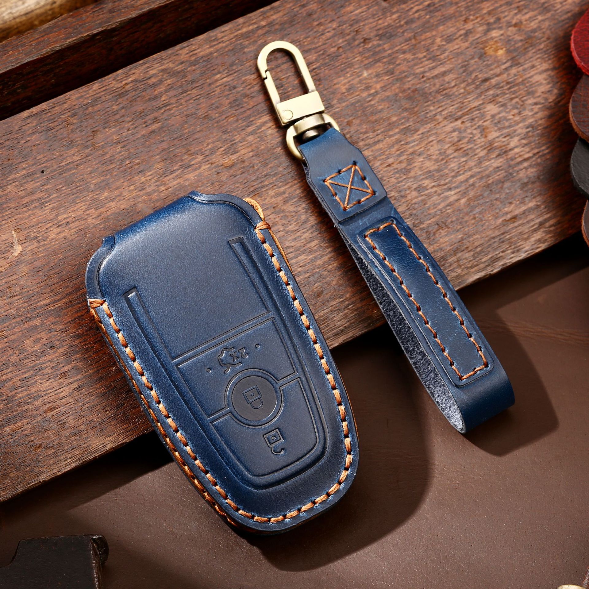 Buttons Genuine Leather Car Key