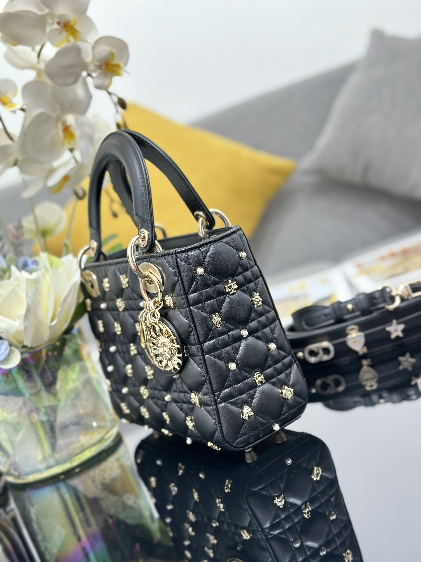 Dior Lady Dior My Four-grid Constellation Stud Black Lady Dior Bag M0538