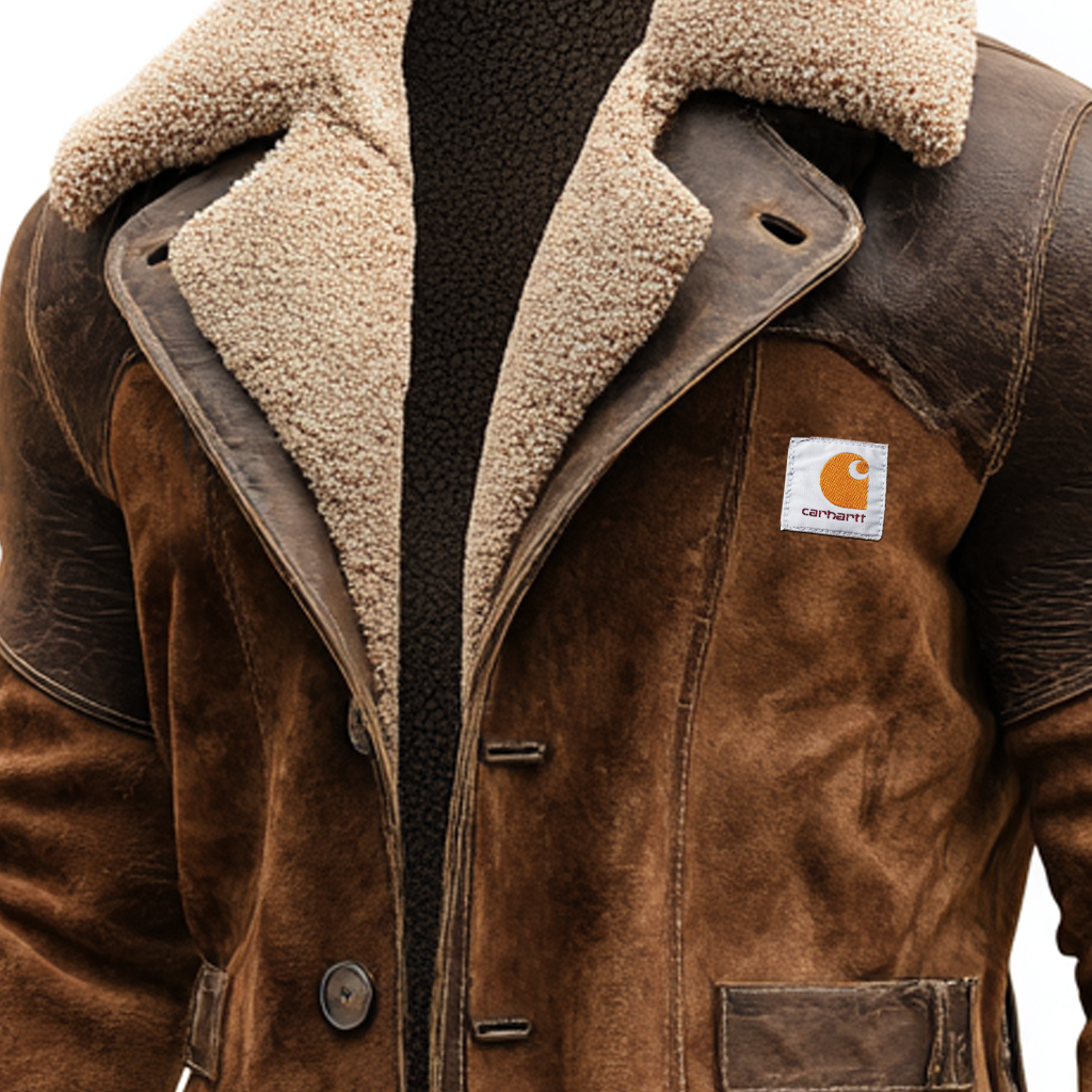 Men's Vintage Brown Suede Leather And Faux Fur Lined Jacket