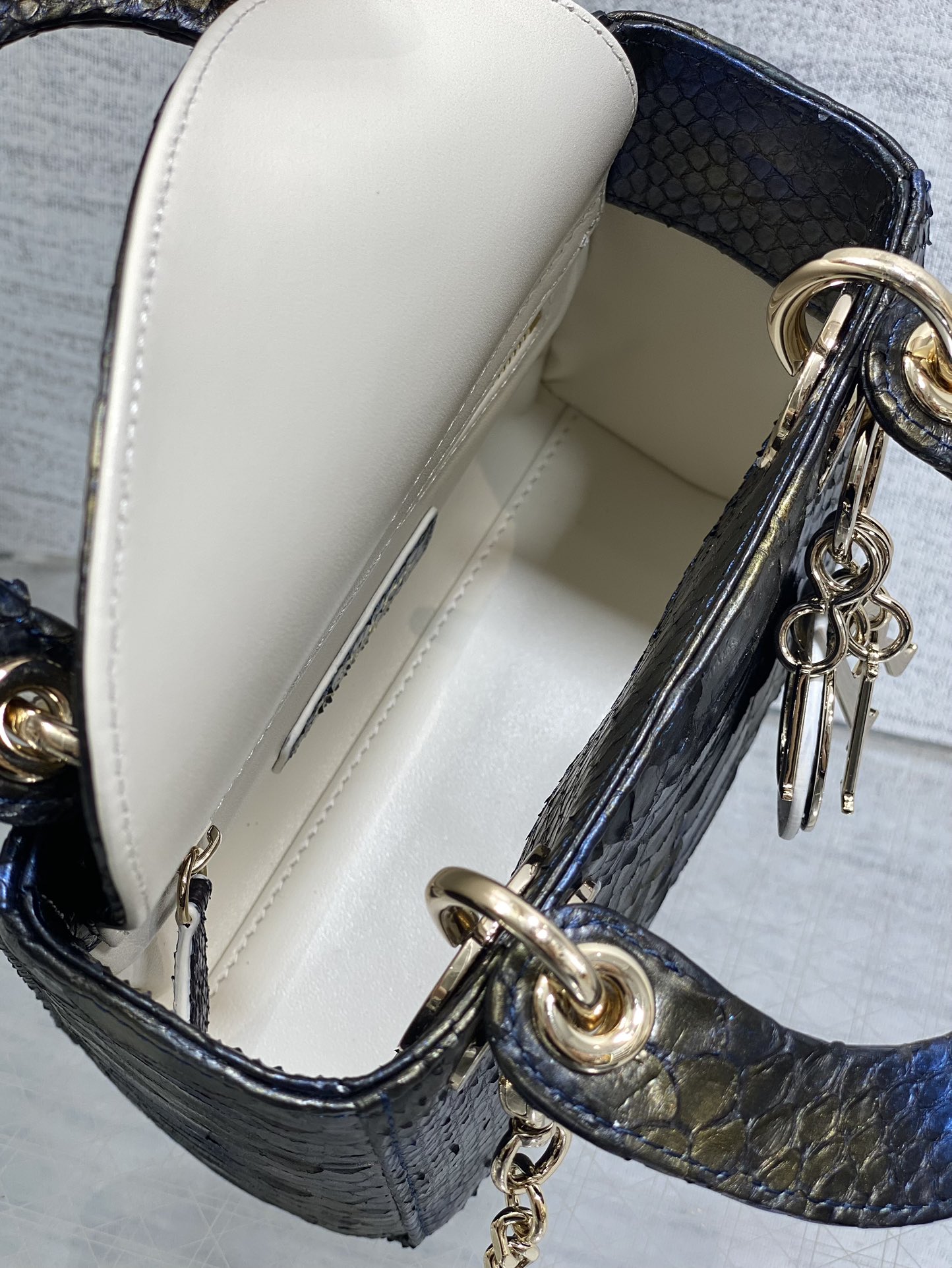 Dior Lady three-grid rare snakeskin Princess Diana bag