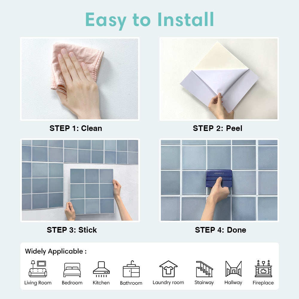 3D Slate Blue Ceramic Square Peel and Stick Wall Tile
