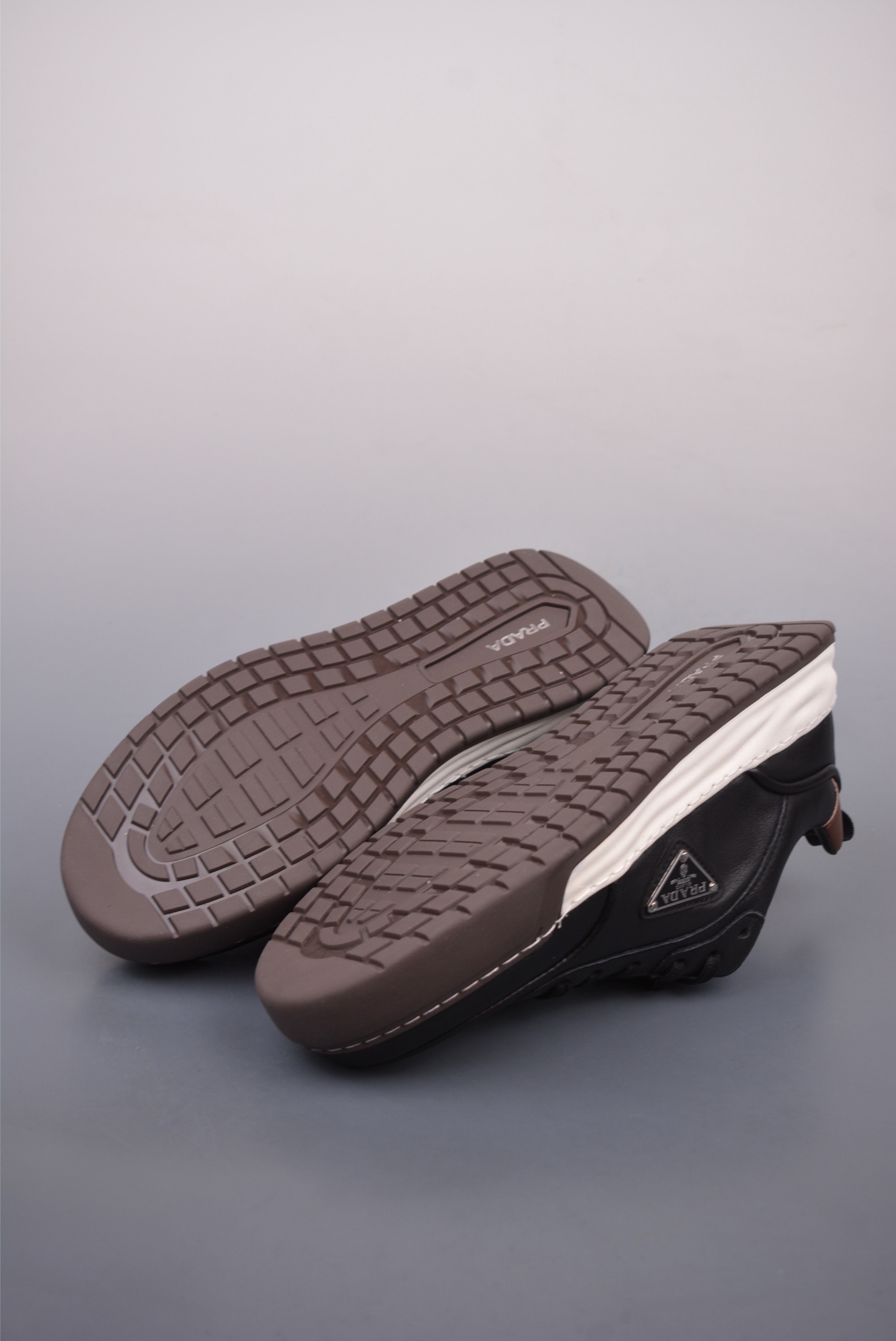 Prada PRAX 02 Triangle Logo Leather Sneakers Casual Sports Shoes Black Brown 3D989M_3LF5_FG000