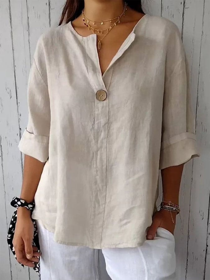 Women's Casual Button Solid Color Blouse