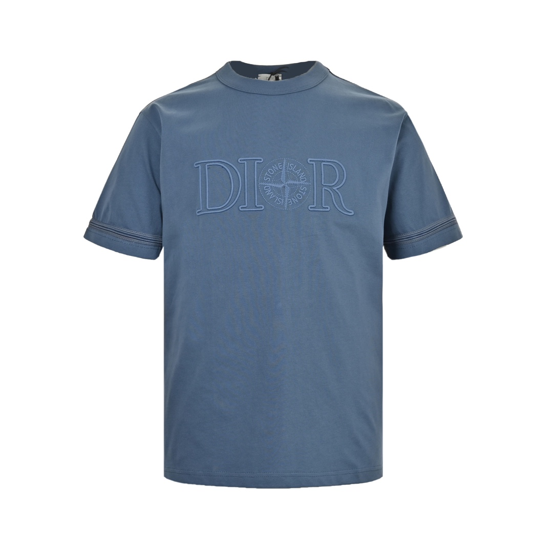 Dior & Stone Island joint embroidered letter logo short sleeve