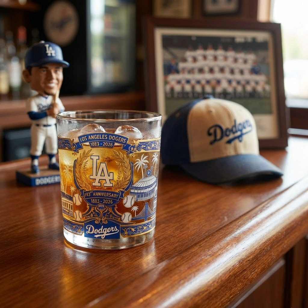🥃Los Angeles Dodgers –143rd Anniversary Whiskey Glass (1883–2026)