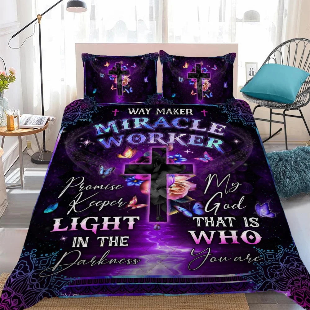 Jesus – Way Maker Miracle Worker Promise Keeper Quilt Bed Set