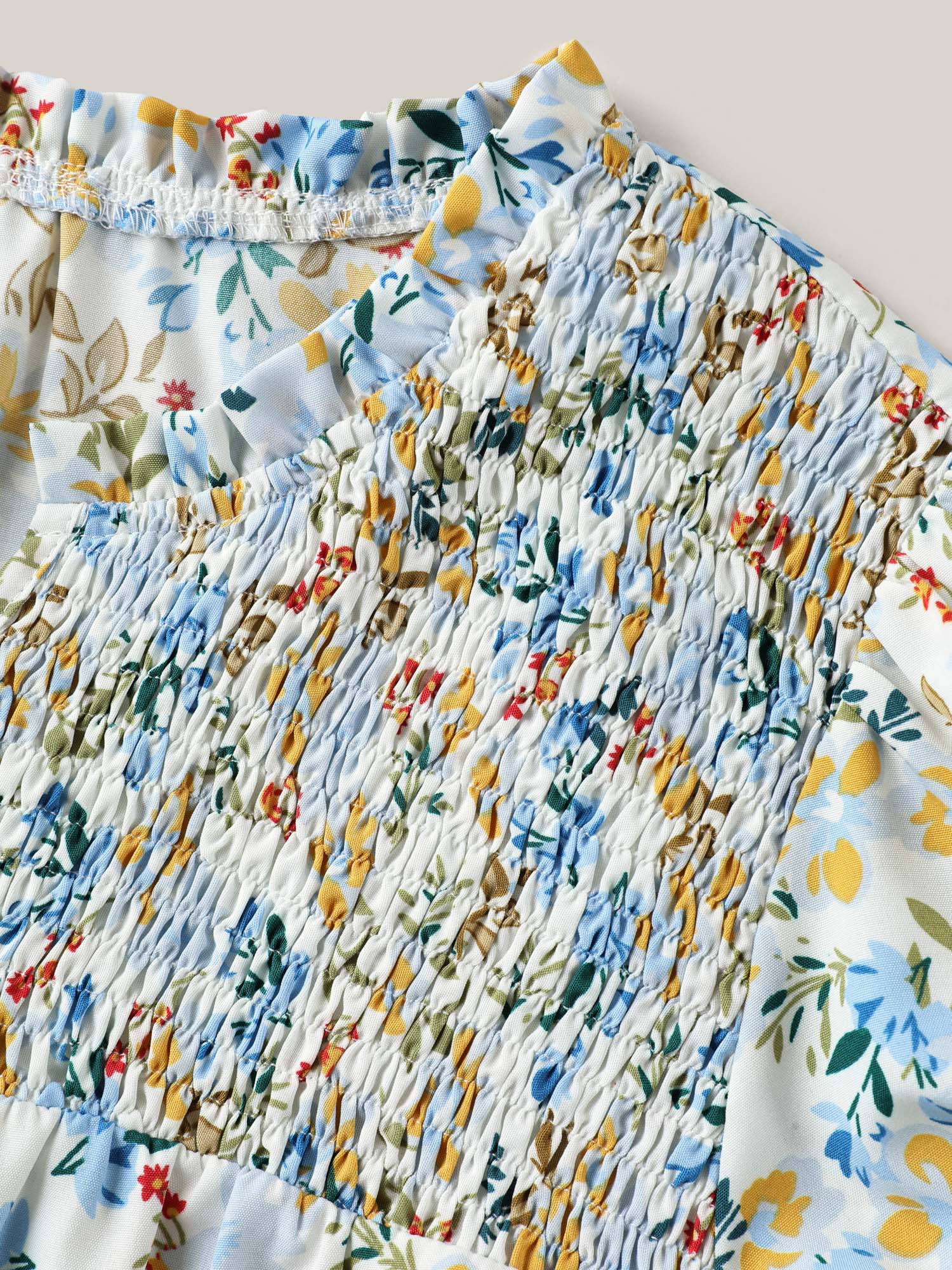 Floral Print Shirred Neck Blouse