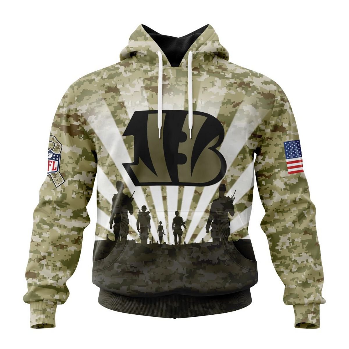 CINCINNATI BENGALS 3D HOODIE HONOR VETERANS