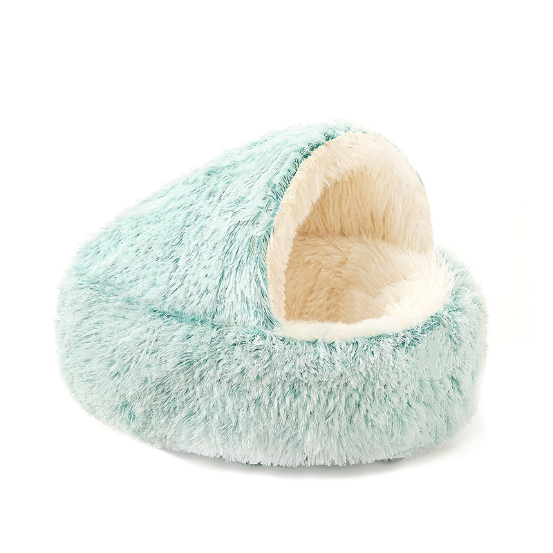 Cat Bed Round Plush Fluffy Hooded Calming Cat Bed Cave for Dogs&Cats