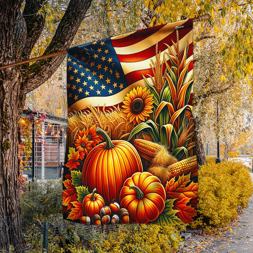 Fall Thanksgiving Pumpkins Harvest American Flag MLN4033F