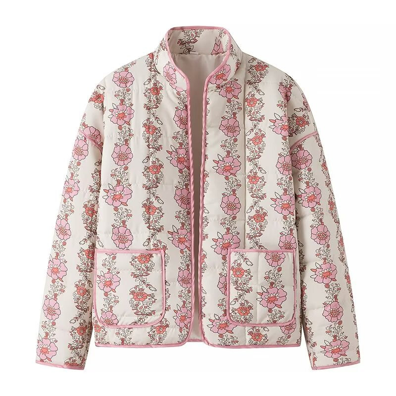 Winter Women Clothing Fashionable All Match Casual Printed Pocket Cardigan