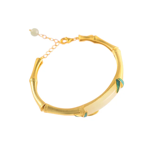 Luxury Bamboo Joint Women's Bracelets Natural Hotan Jade Gilded Jewelry Trendy Retro Adjustable Bangles For Women Couples Gifts