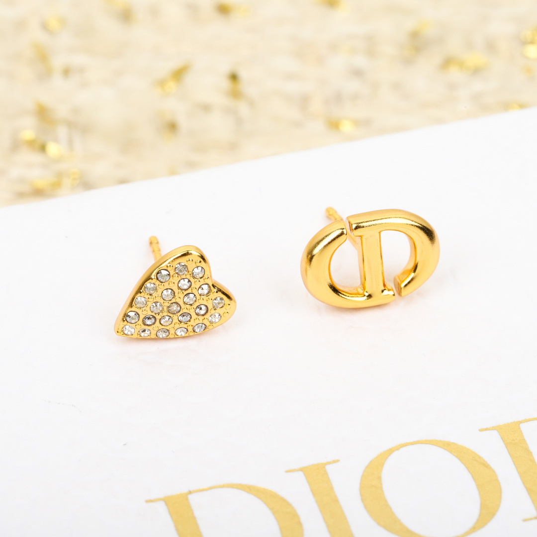 Dior full diamond heart pearl earrings