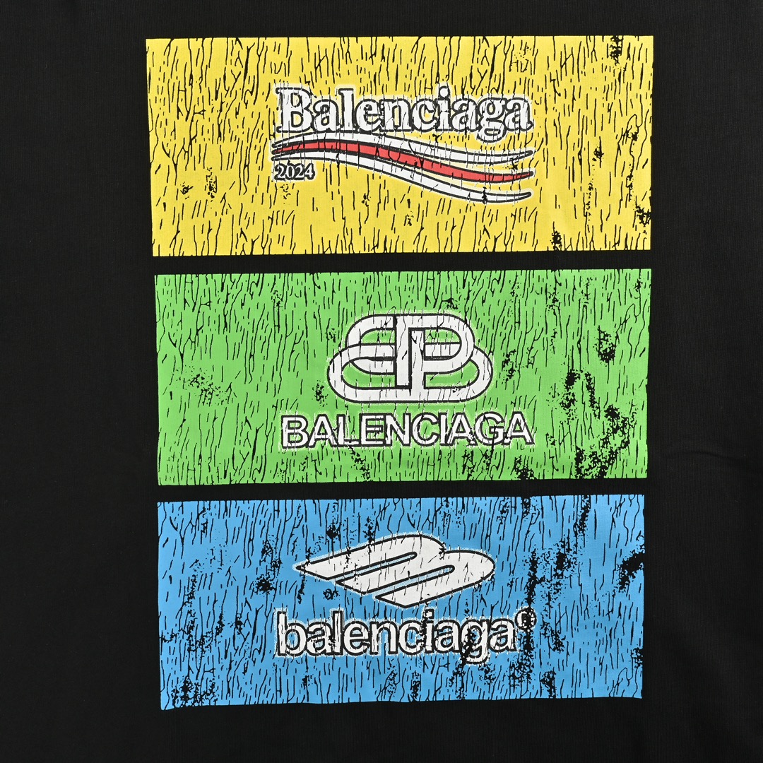 Balenciaga 24ss square 3 logo print short sleeves