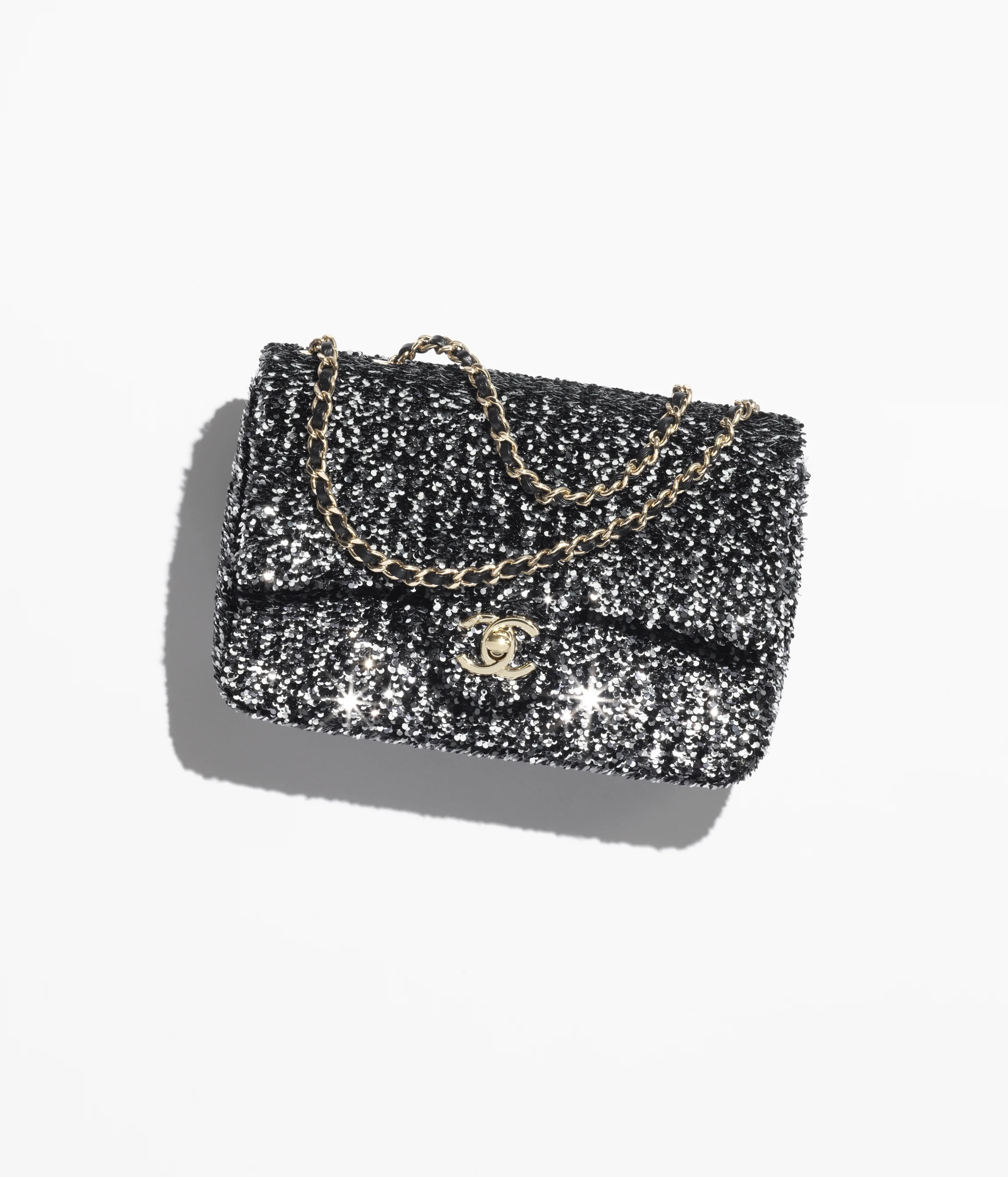 Chanel Flap Bag Sequins & Gold-Tone Metal Black, White & Gray AS4561-B19438-NAFUR