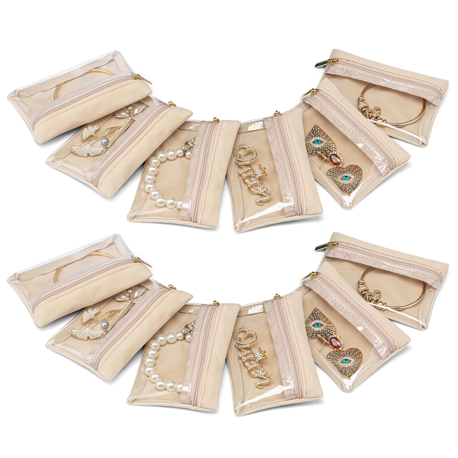✨2024 NEW✨Travel Storage Bags,Leather Jewelry Case for 12 Clear Velvet Bags
