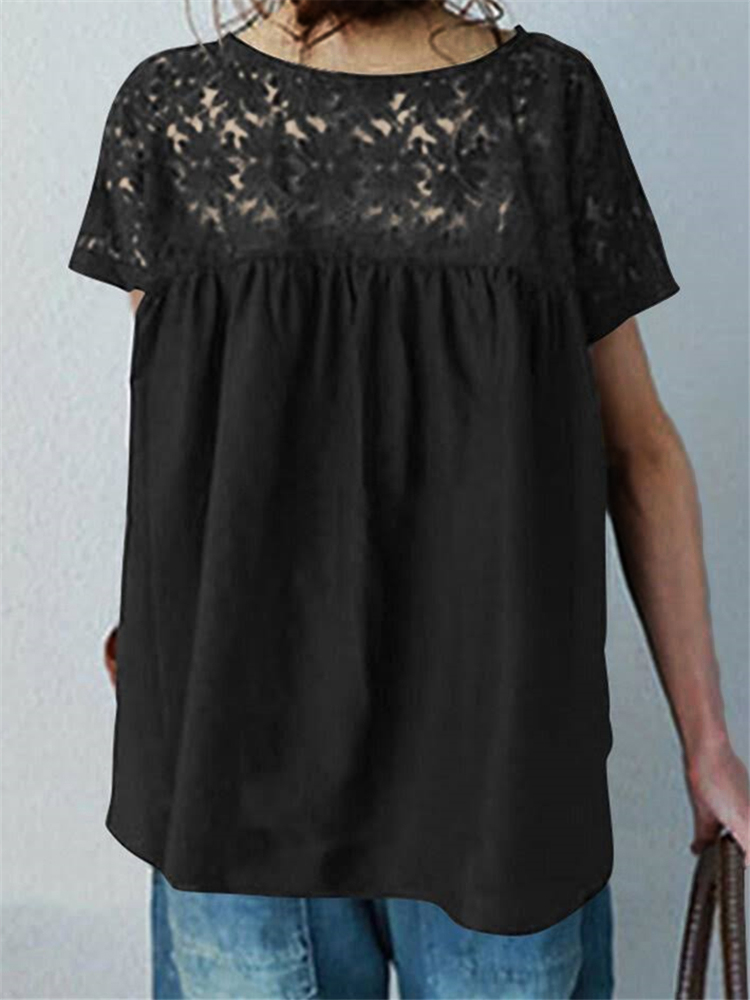 Lace Patchwork Pleated A Line Tunic