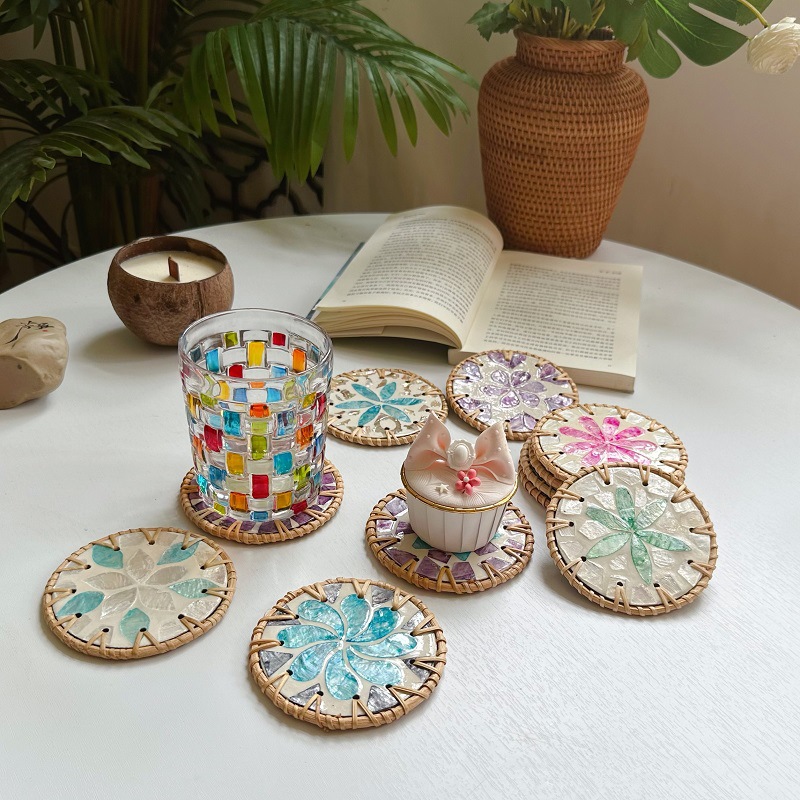 👍Last Day Promotion 60% OFF💥Handmade rattan and bamboo coasters, Shell heat-insulated round coasters, Household desktop tea coasters, Anti-scalding bowl coasters - BUY 5 FREE SHIPPING