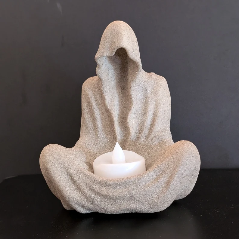 Tea Light LED Candle Holder - Resin Meditating Ghost