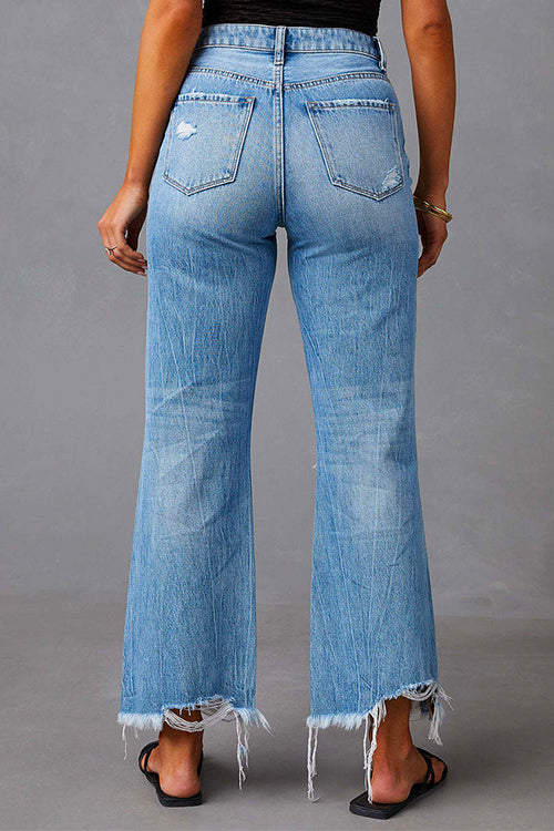 Heididress Raw Hem Ripped Flare Bottoms Denim Pants