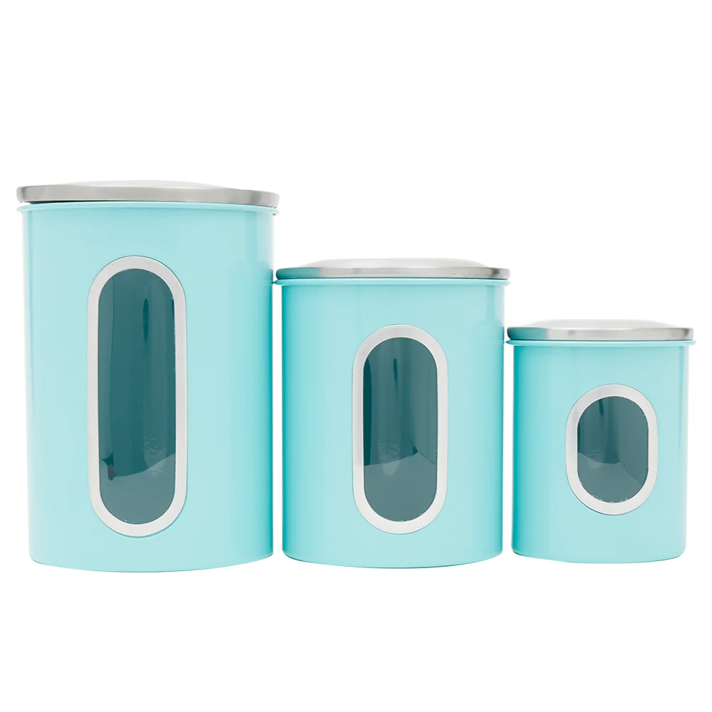 Home Basics 3 Piece Stainless Steel Top Canisters with Windows, Turquoise