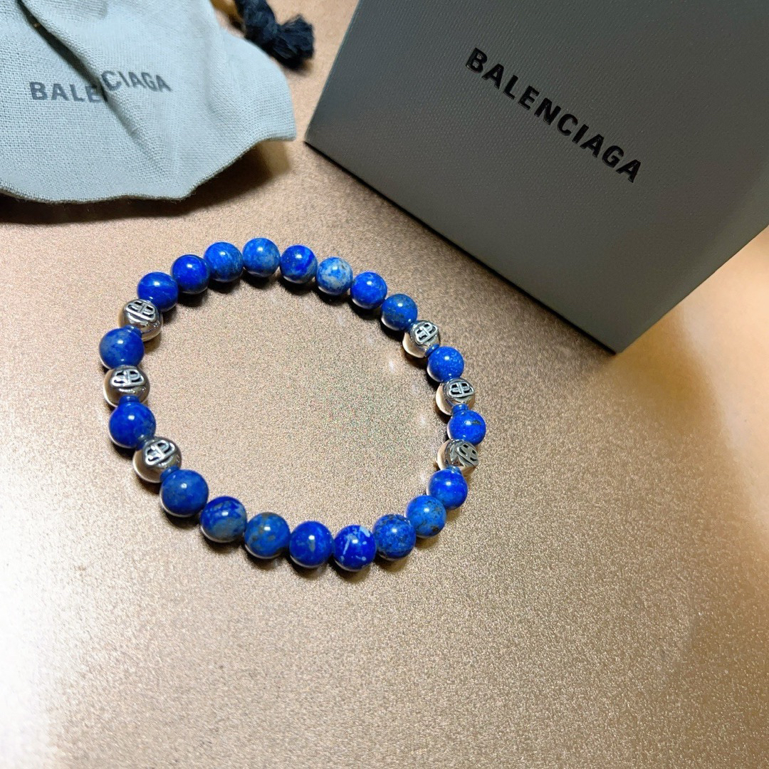 Balenciaga Natural Lapis Lazuli Thai Silver Style Bracelet