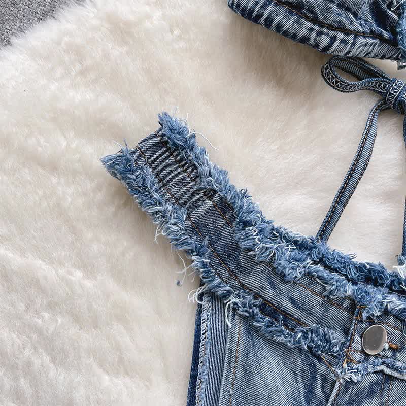 Sexy Lace Up Denim Lingerie Set
