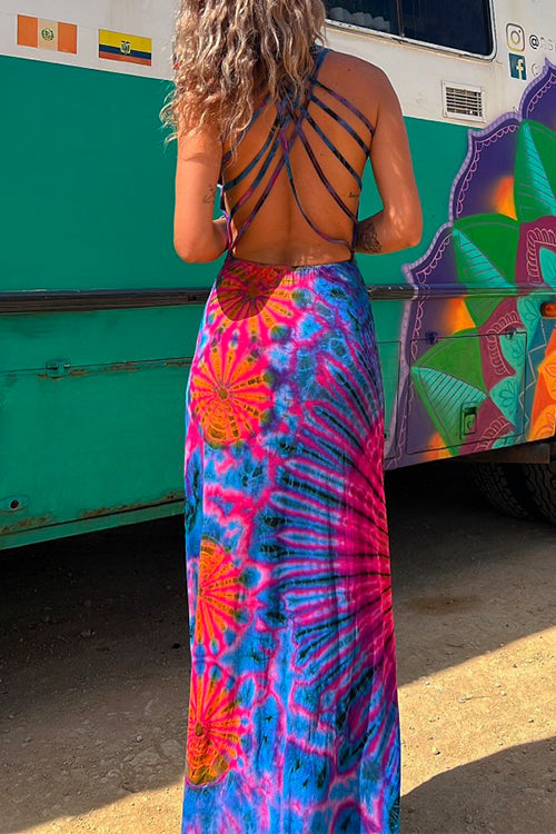 Heididress Criss Cross Backless Tie Dye Maxi Cami Dress