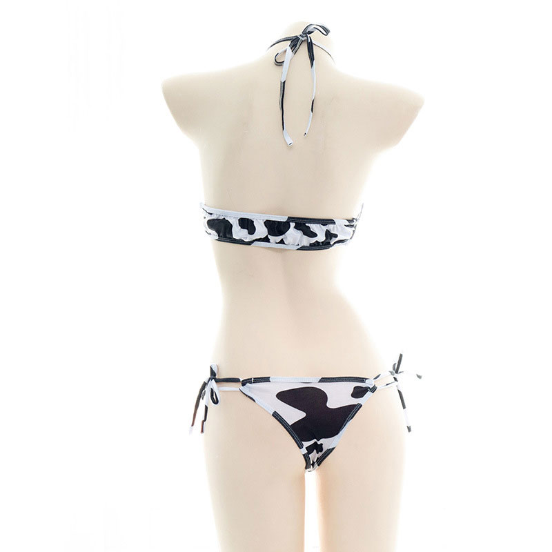 Cow Print Bikini Halter Lingerie Set