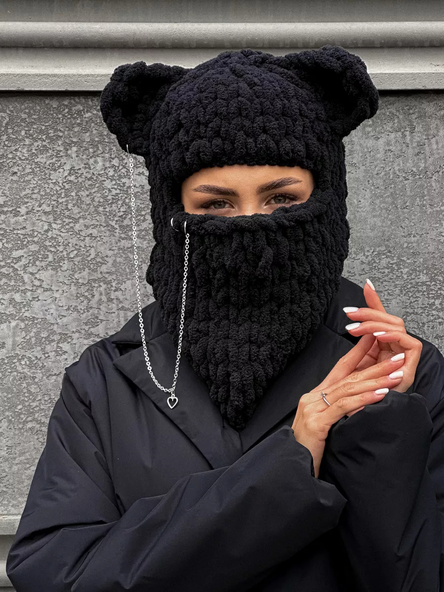 💖 Valentine's Day Sale 49% OFF 💖 Plush Chunky Knit Balaclava with Ears(Including Chain & Pendant)