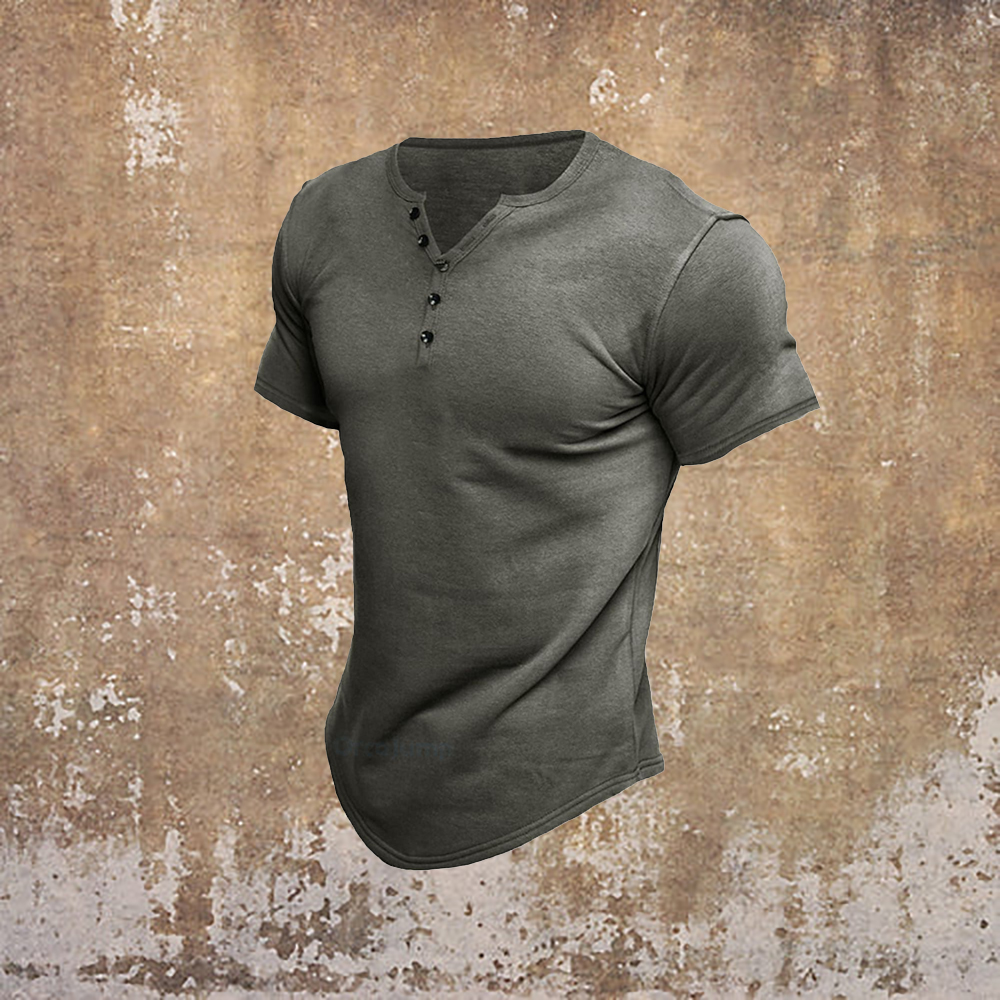 Casual Solid Color Basic Henley Collar T-Shirt