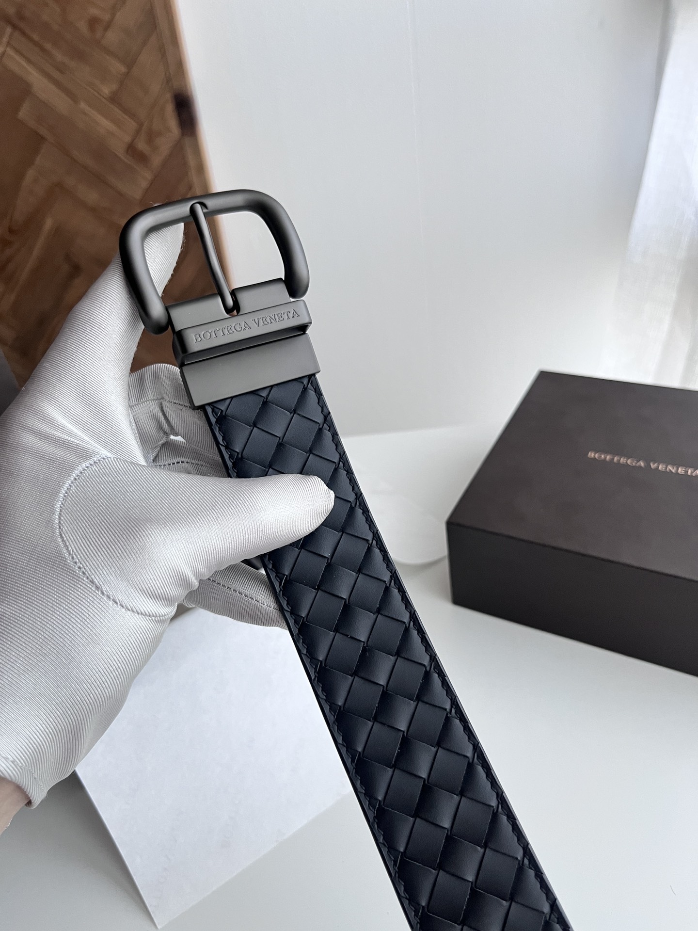 Bottega Veneta intreccio woven cowhide double-sided belt width 4.0cm
