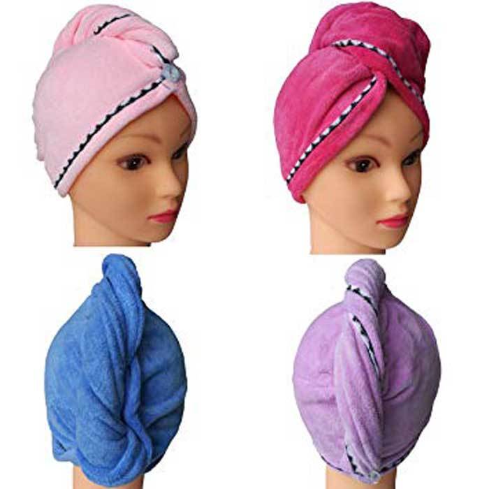 Rapid Drying Hair Towel Microfiber Anti-Frizz Turban with Button 28 x 65cm